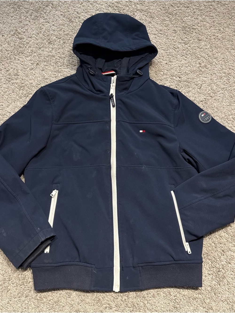 Tommy Hilfiger Navy Hooded Softshell with White Zippers